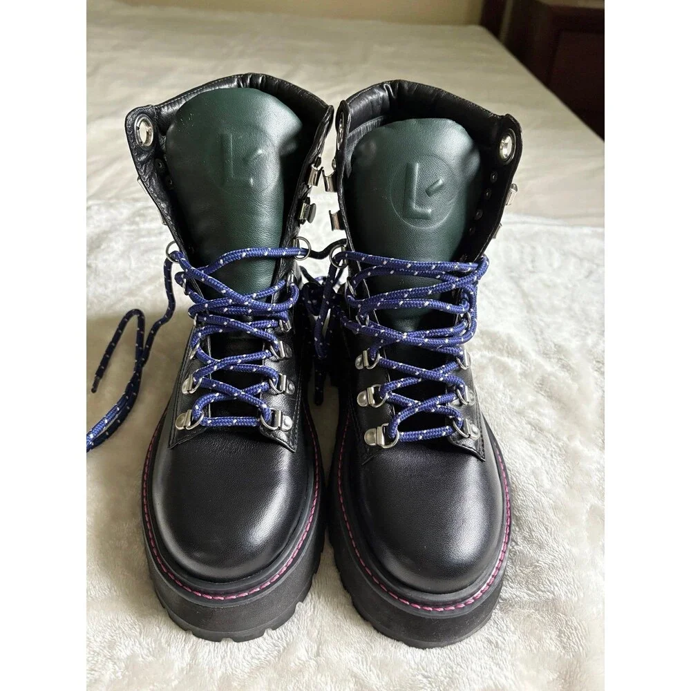 Larroudé Jordan Black Forest Moto Combat Leather Platform Hiker Boot Grunge Punk - Picture 4 of 8